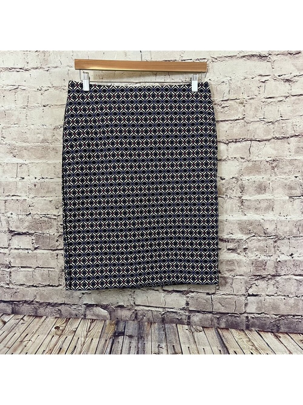 Adrianna Papell Black Geometric Print Lined Pencil Skirt
